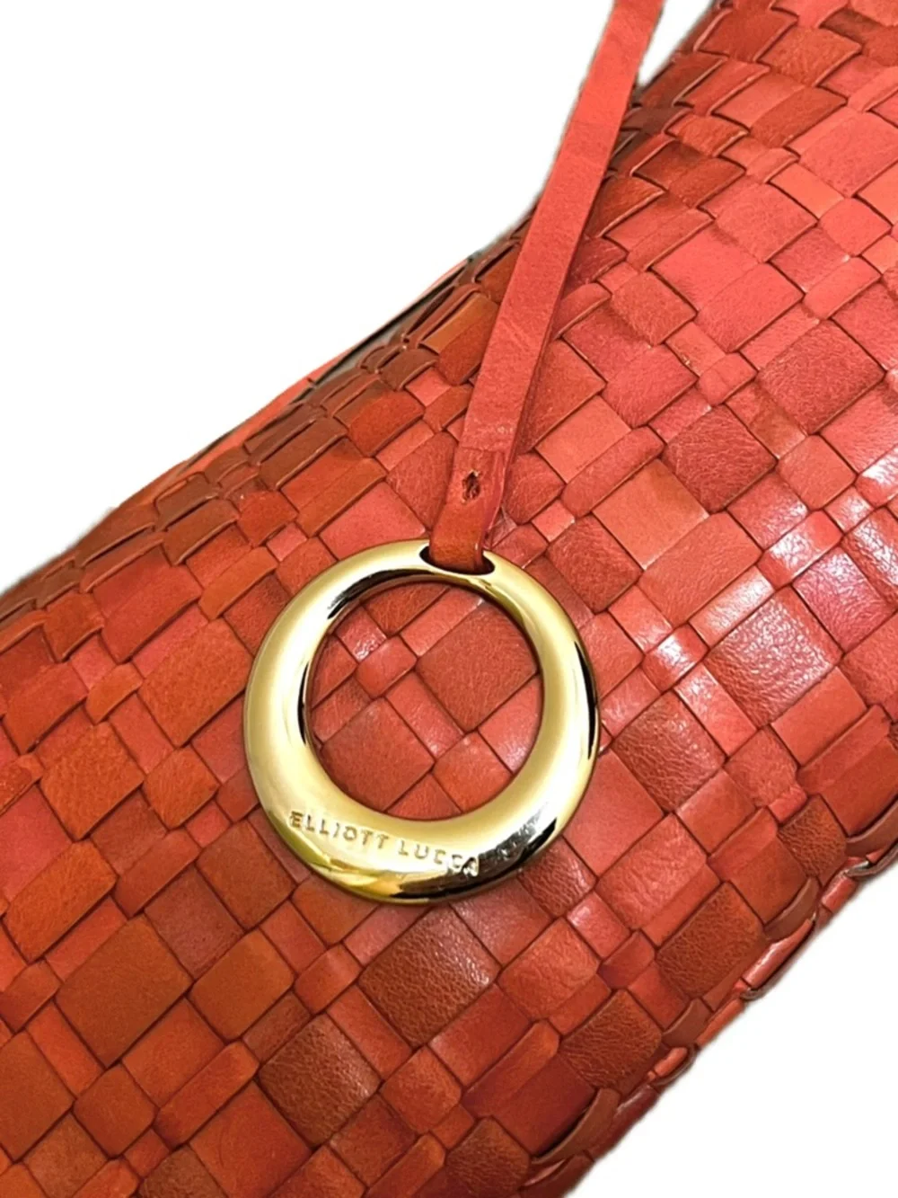 Elliott Lucca Intreccio III Woven Coral Orange Handbag - Picture 6 of 14